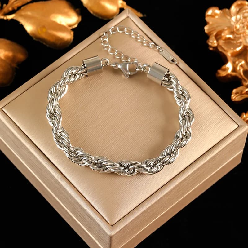 Narukvica bangle s lancem srebrne boje, nehrđajući čelik