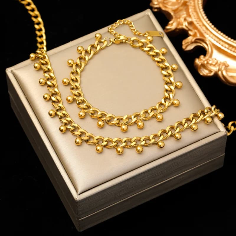 Set od grubi lanca: choker narukvica, zlatna